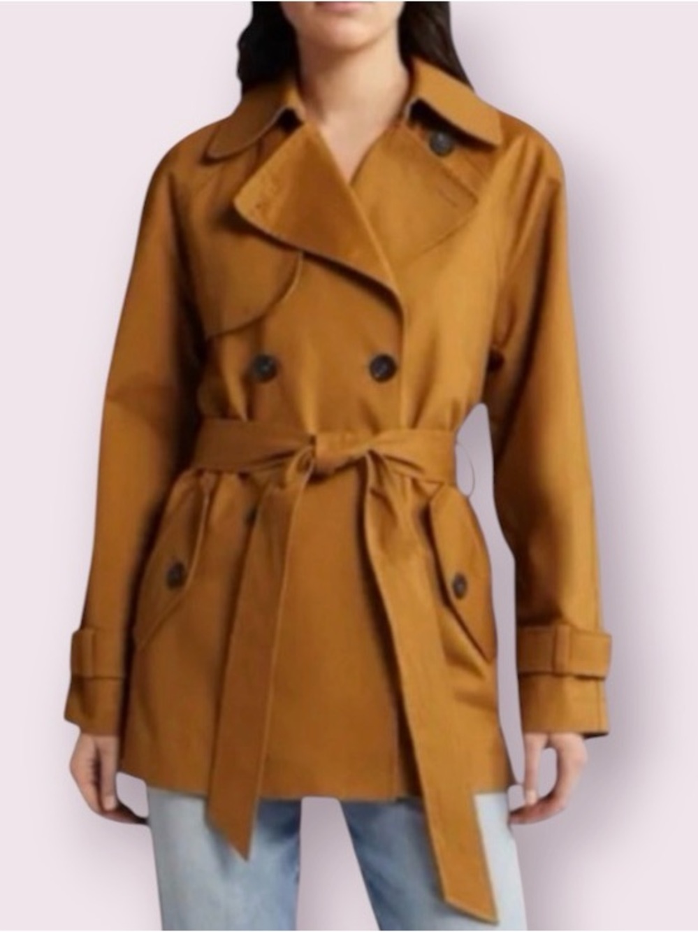 Avec Les Filles Mustard Brown Double-Breasted Trench Coat